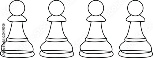 Bild auf Leinwand A line art illustration depicting four chess pawns in a row on a white backgroun