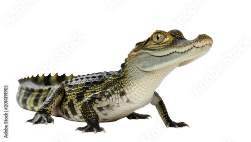 фотографія Isolated young caiman looking up, a beautiful baby reptile with detailed scales