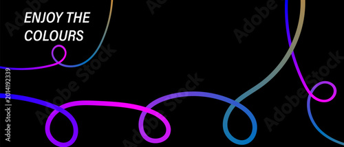 Enjoy The Colours Neon Typography Colorful Abstract Ribbon Waves on Dark Background