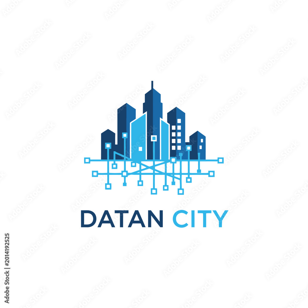 Fototapeta premium Metropolitan City Skyline with Digital Data Network Connections on Isolated White Background