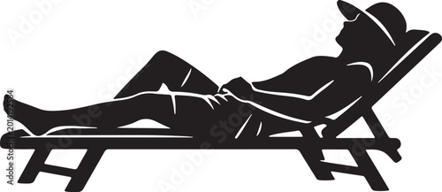 Schilderij op canvas Relaxing silhouette of a person sunbathing on a lounge chair