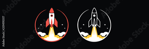 Photos rocket emblem flat vector two rockets in circular frames