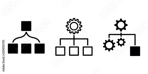 Black and white flowchart and gear black and white business process workflow diagram  in white background