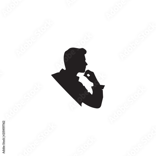 Businessman thinking, silhouette icon, black profile, contemplative man, office concept vector, icon, eps,