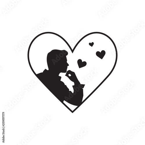 Foto Black silhouette of man in heart shape, romantic icon, love symbol, heart design
