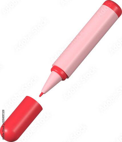 Red Coloring Marker With Cap Off, Red Marker Pen Illustration