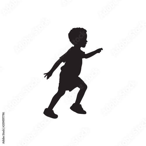 Black silhouette of a running child, kid in motion, dynamic boy illustration, active lifestyle vector vector, icon, eps,