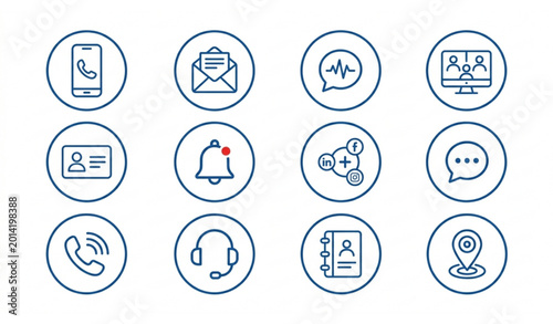 Photos Communication and Contact Line Icon Set for Business and Support