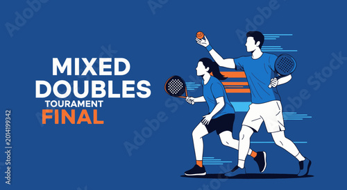 Mixed Doubles Tournament Final: Dynamic Action of Sport in Blue and White Illustration Design