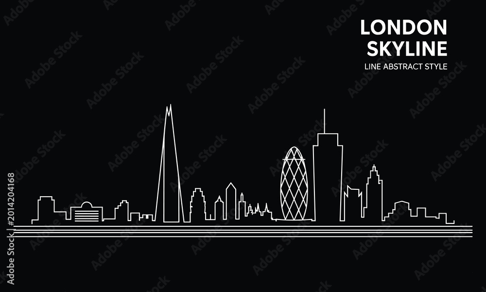 Fototapeta premium London skyline silhouette with big ben and the shard in line style