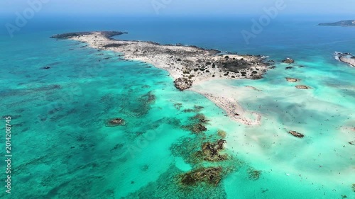 Aerial view of Elafonisi beach in the municipality of Kissamos in the region of Chania, Crete, Greece