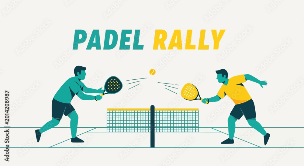 Fototapeta premium Padle Players Engaged in Dynamic and Competitive Rally on Court, Game Illustration Design