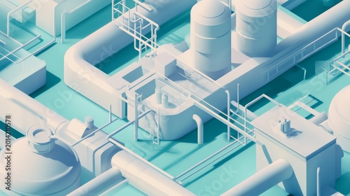 Isometric 3D illustration showing underground sewer system with pipes and tanks in a modern infographic style