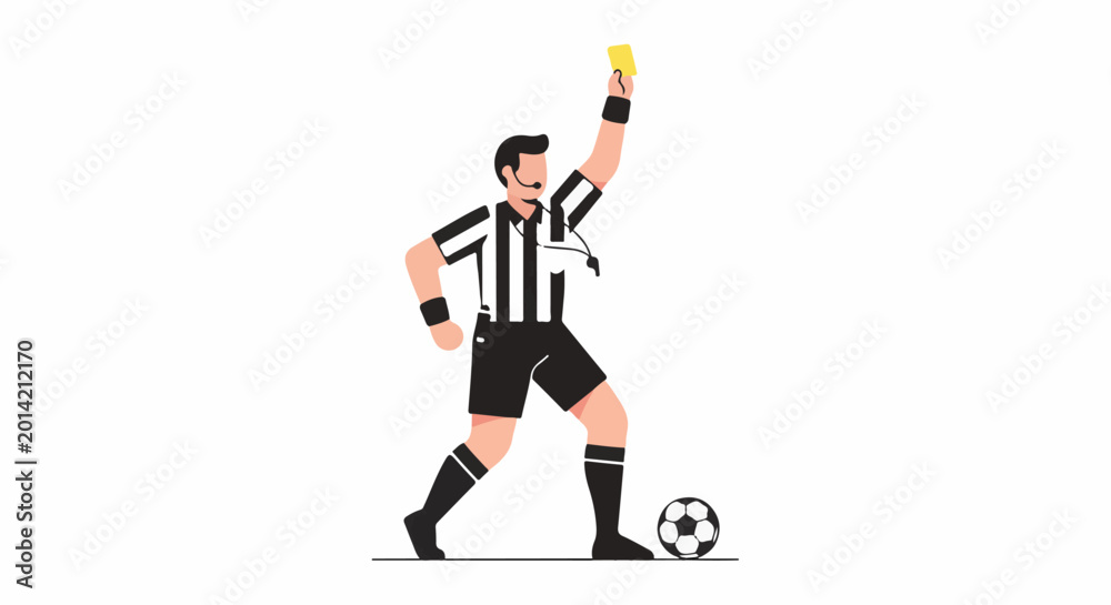 Fototapeta premium Illustration of a soccer referee holding up a yellow card