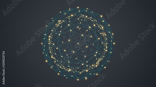 Abstract digital data network sphere with futuristic connected lines and dots