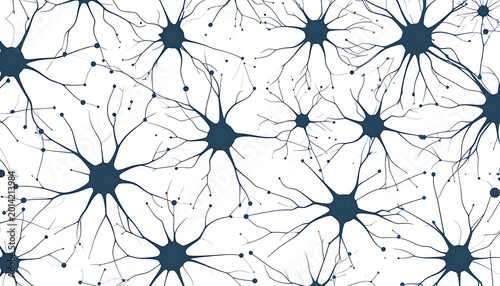 Abstract pattern of dark blue neurons on a white background, representing brain activity and neural network connections