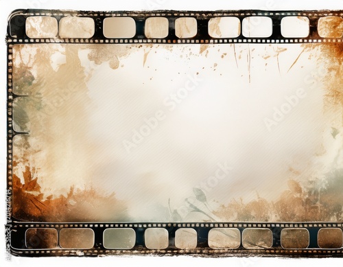 vintage grunge film strip border frame with distressed paper texture for retro photography and cinema concept white background
