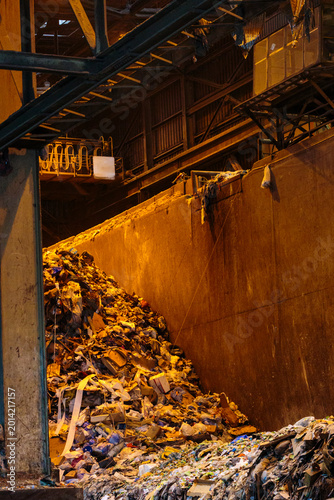 Waste to Energy Facility and Recycling Center, the interior, a bin of content for recycling.