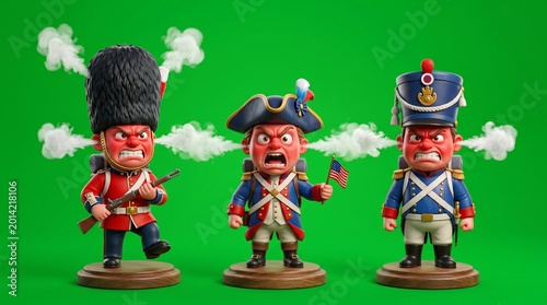 Three Angry Toy Soldiers with Smoke and Furious Expressions.