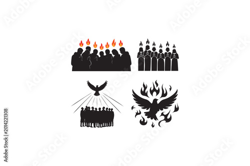 Paradise island Pentecost various style vector silhouettes black color image. 