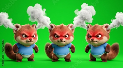 Three Cartoon Angry Chipmunks with Smoke Coming from Their Heads.