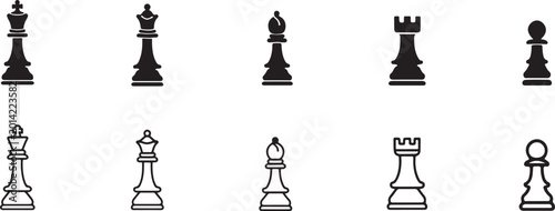Konstfotografi Chess Piece Icons Set Black Silhouette Vector Collection.
