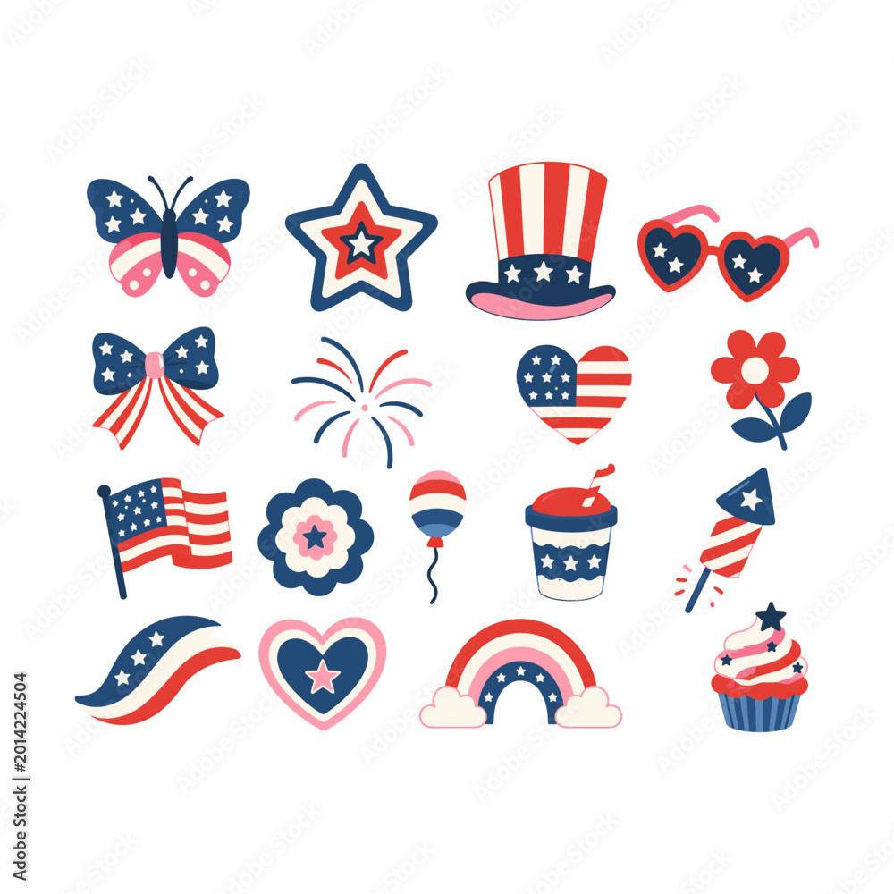 Obraz premium 4th of July Patriotic American Independence Day Icon Set Vector