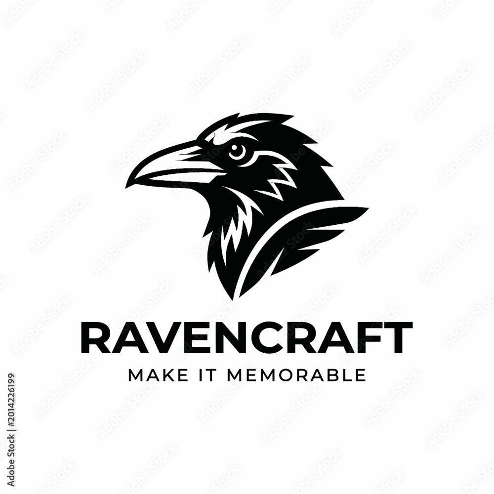 Obraz premium Black raven bird head illustration design.
