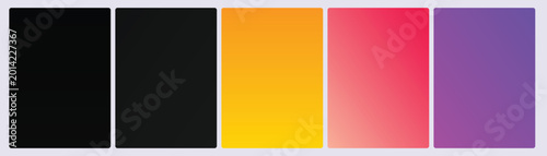 Fotografie Set of five tech spectrum gradient cards in pure black charcoal amber gold crims