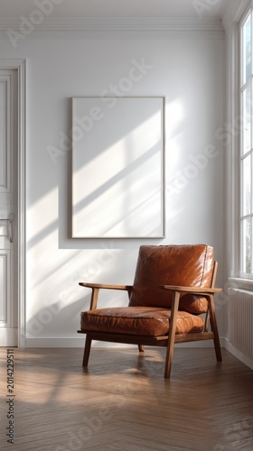 Cozy Corner with Leather Armchair and Natural Sunlight in Minimal Room