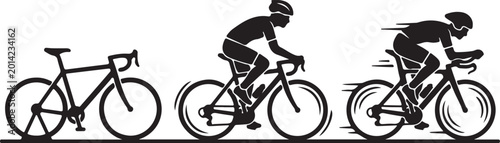 Black bicycle and cyclist silhouettes in motion