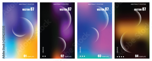 Canvastavla Set of four abstract backgrounds with glowing circles and vibrant gradient colors for mobile wallpapers or modern digital posters