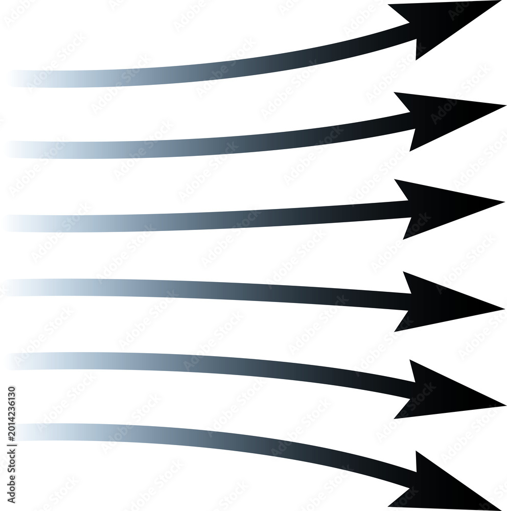 Fototapeta premium Set of sleek arrows pointing right in gradient style isolated on transparent background
