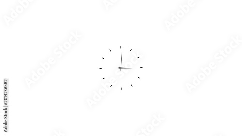 Minimalist analog clock face with moving hands isolated on white background, representing time passing, deadline, punctuality, efficiency, and business schedule, management concept