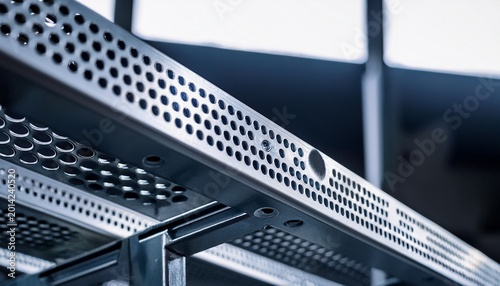 close up metal rack detail perforated shelving bolts industrial design