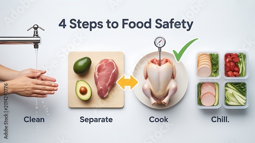 Visual infographic detailing four crucial stages for maintaining food safety practices