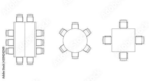 Architectural CAD Dining Table Chairs Block – Top View Vector Line Art Furniture Symbol Illustration