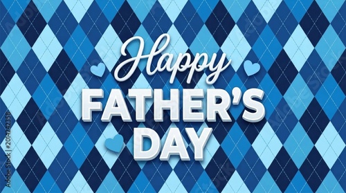 Father's day 2026 blue diamond pattern background with 'happy father's day' text