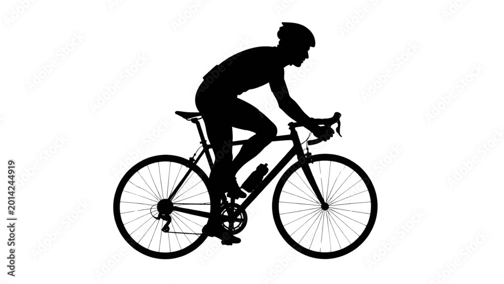 Obraz premium Cyclist riding bicycle silhouette black and white