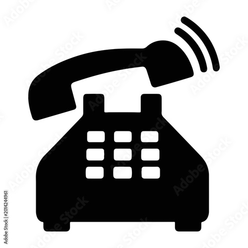 Photos Black silhouette of a rotary phone with receiver off the hook, on a white backgr