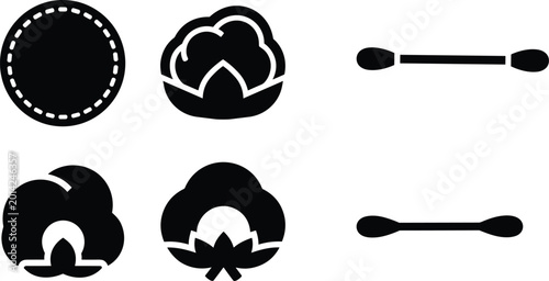Fotografie Cotton pads and ear swab icon set with cotton balls and buds isolated on white b