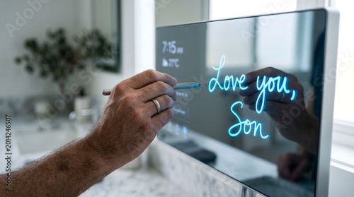 Father's Day Father Writing Love You Son on Smart Mirror