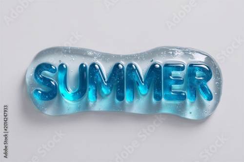 Summer text in blue transparent gel style