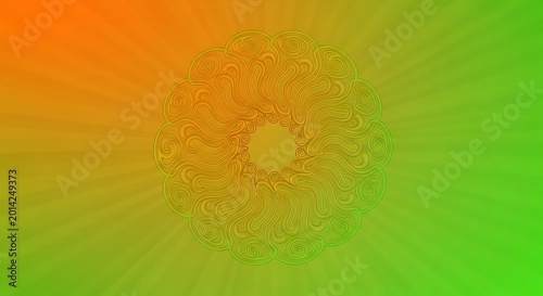 Intricate circular mandala pattern with gradient orange-green sunburst background