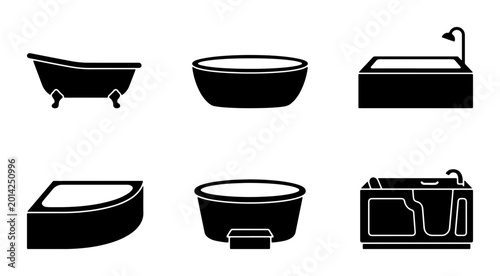 Canvastavla Modern and Classic Bathtub Vector Icons Set, Bathroom Fixture Silhouettes, Plumb