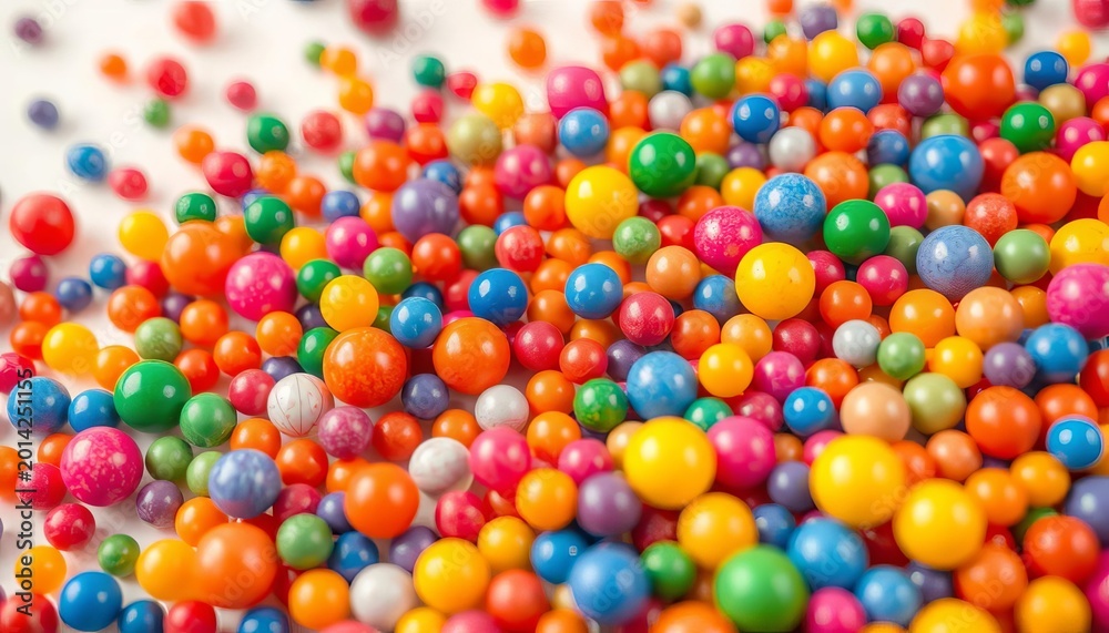 Fototapeta premium Vibrant, tiny spheres in assorted colors against a white background , powder, multicolored