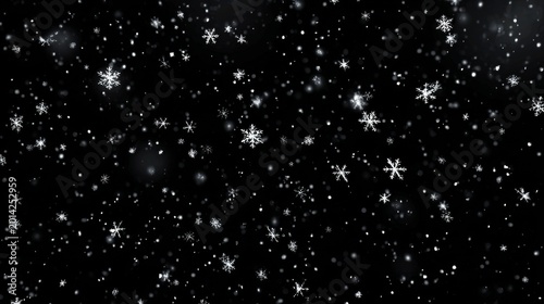 Gentle Snowfall on Black Background with Magical Winter Wonderland Texture.