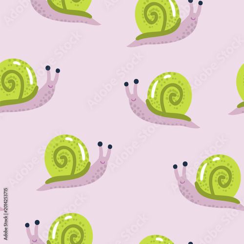 Seamless primitive clumsy pattern with snails