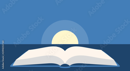 Photos Open Book with Sunrise Over Horizon, Knowledge, Education, and New Beginnings Co
