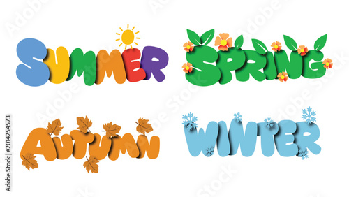 Four Seasons Colorful Typography Set Vector